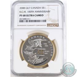 2008 Canada $1 Gilt RCM 100th Anniversary NGC Certified PF-68 Ultra Cameo (TAX Exempt)