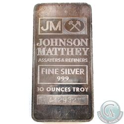 Vintage 10oz Johnson Matthey .999 Fine Silver Bar (toned) TAX Exempt