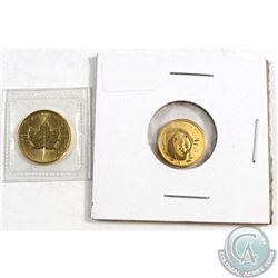 1987 Canada $5 1/10oz Gold Maple Leaf Sealed in Original Plastic & 2003 China 20 Yuan 1/20oz Gold Pa