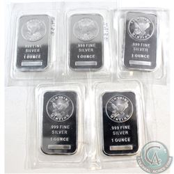 Lot of 5x 1oz Sunshine .999 Fine Silver Bars Sealed in Plastic. 5pcs (TAX Exempt)