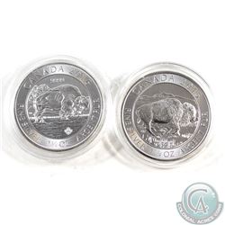 2015 & 2016 Canada $8 Bison 1.25oz .9999 Fine Silver Coins in Capsules (coins have light toning). 2p