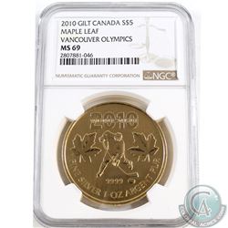 2010 Canada $5 Vancouver Olympics Gilt Maple Leaf NGC Certified MS-69 (TAX Exempt)