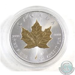 2014 Canada $5 Gold Plated .9999 Fine Silver Maple Leaf in capsule (coin lightly toned) TAX Exempt