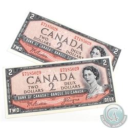 Pair of 1954 $2.00 Notes with Beattie-Coyne Signatures and Consecutive Serial Numbers. 2pcs.