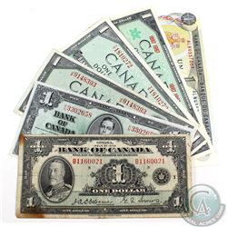 Complete run of $1.00 Notes from the Bank of Canada. Included are six $1.00 Notes, one from each ser