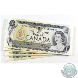 50 x 1973 $1.00 Notes with Crow-Bouey Signatures and Consecutive Serial Numbers all in UNC. 50pcs.