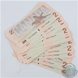 74 x 1986 $2.00 notes with Thiessen-Crow signatures and consecutive serial numbers. 74pcs.