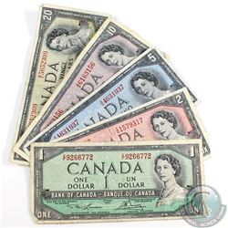 Run of five Different Denominations from the 1954 Modified Portrait Series. Included is a $1, $2, $5