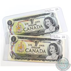 Pair of 1973 $1.00 RADAR Notes both in CUNC Condition. Serial Numbers BFG8853588 and AMB5692965. 2pc