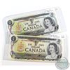 Image 1 : Pair of 1973 $1.00 RADAR Notes both in CUNC Condition. Serial Numbers BFG8853588 and AMB5692965. 2pc