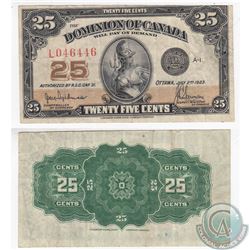 1923 25c Note with Hyndman-Saunders Signatures in VF. The note has some pinholes to the right side.