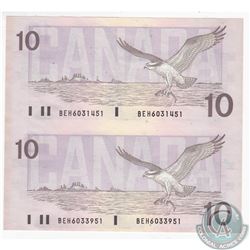 Uncut pair of 1989 $10.00 Notes in UNC.