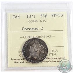 1871 Canada Obverse 2 25-cent ICCS Certified VF-30