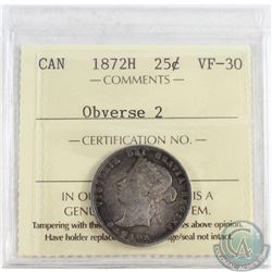 1872H Canada Obverse 2 25-cent ICCS Certified VF-30