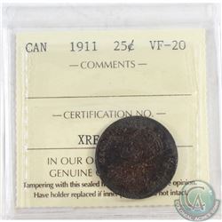 1911 Canada 25-cent ICCS Certified VF-20