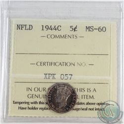 1944C NFLD 5-cent ICCS Certified MS-60