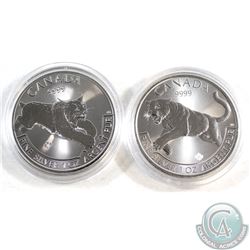 2016 Canada $5 Cougar Fine Silver Maple & 2017 Canada $5 Lynx Fine Silver Maple (Tax Exempt) 2pcs.