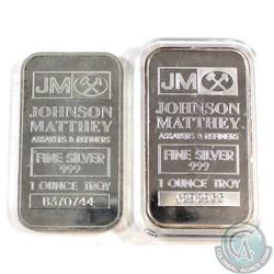 Set of Johnson Matthey 1oz Fine Silver Bars (Tax Exempt) 2pcs.