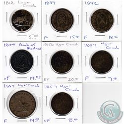 Estate Lot of 1812-1957 Bank of Upper/Lower Canada One and Half Penny Tokens. 8pcs