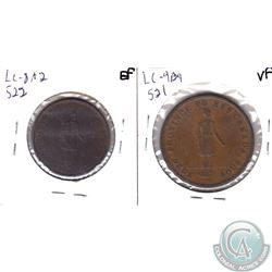 Pair of Quebec Bank Tokens: 1837 LC-9B4 One Penny Token VF & 1837 LC-8A2 Half Penny Token EF. 2pcs