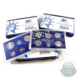 2000, 2002 & 2006 United States Mint Proof Sets. 2006 is missing certificate and all outer boxes are