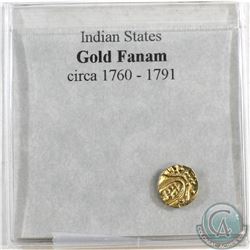 India Gold Fanam of Cochin-Malabar Coast Circa 1760-1791 with information display card.