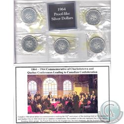 5x 1964 Canada Proof-Like Silver Dollar Commemorating the Charlottetown and Quebec Conferences leadi