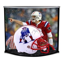 Tom Brady Signed Patriots Throwback Full-Size Helmet with Custom Acrylic Curve Display Case (TriStar