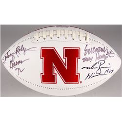 Johnny Rodgers, Mike Rozier  Eric Crouch Signed Nebraska Logo Football With Heisman Inscriptions (Ra