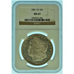 1881 "CC" NGC MS63  Morgan Silver Dollar