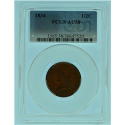 1834 PCGS AU58 Classic Head Half Cent