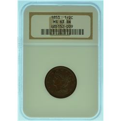 1853 NGC AU58 Braided Hair 1/2 Cent
