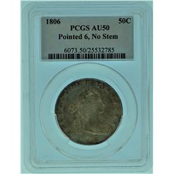 1806 PCGS AU 50 Flowing Hair Half Dol. W Pointed 6 No Stems