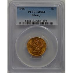 1908 PCGS MS 64 $5.00 LIB Head Gold