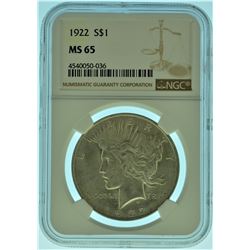 1922 NGC MS65 Silver Peace Dollar