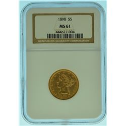1898 $5 NGC MS61 Gold Liberty Half Eagle