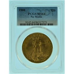 1908 No Motto PCGS MS64 $20 Saint Gauden