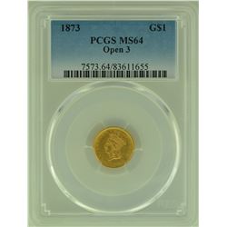 1873 PCGS MS 64 Open 3 Gold $1.00
