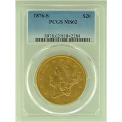1876 "S" PCGS MS 62 $20 Gold Lib Double Eagle