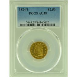 1824/1 PCGS AU 58 Capped Bust $2.5 Gold Quarter Eagle