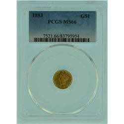 1853 PCGS MS 66 Gold $1.00