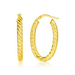 14K Yellow Gold Twisted Cable Oval Hoop Earrings