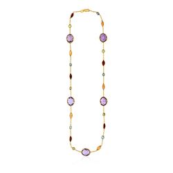 14K Yellow Gold Necklace with Multi-Colored Stones