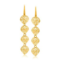 14K Yellow Gold Leaf Like Chain Dangling Earrings