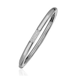 14K White and Diamond Domed Bangle Bracelet with Clasp (1/5 ct. tw.)