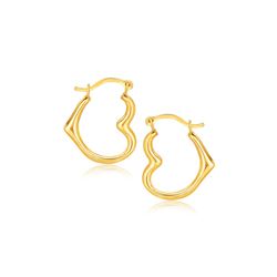 10K Yellow Gold Heart Hoop Earrings