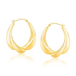 14K Yellow Gold Scallop Motif Graduated Oval Hoop Earrings