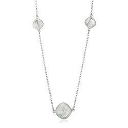 Sterling Silver Rhodium Plated Green Rutilated Quartz Cushion Station Necklace