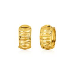 14K Yellow Gold Diamond Cut Hoop Design Earrings