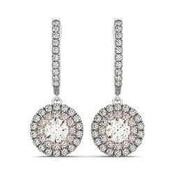 14K White And Rose Gold Drop Diamond Earrings with a Double Round Halo Design (3/4 ct. tw.)